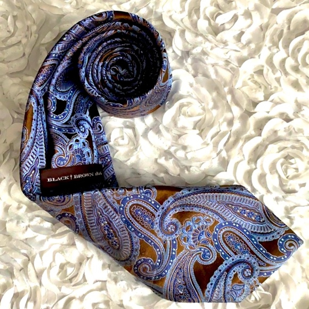 New Black Brown 1826 blue and brown paisley‎ silk tie